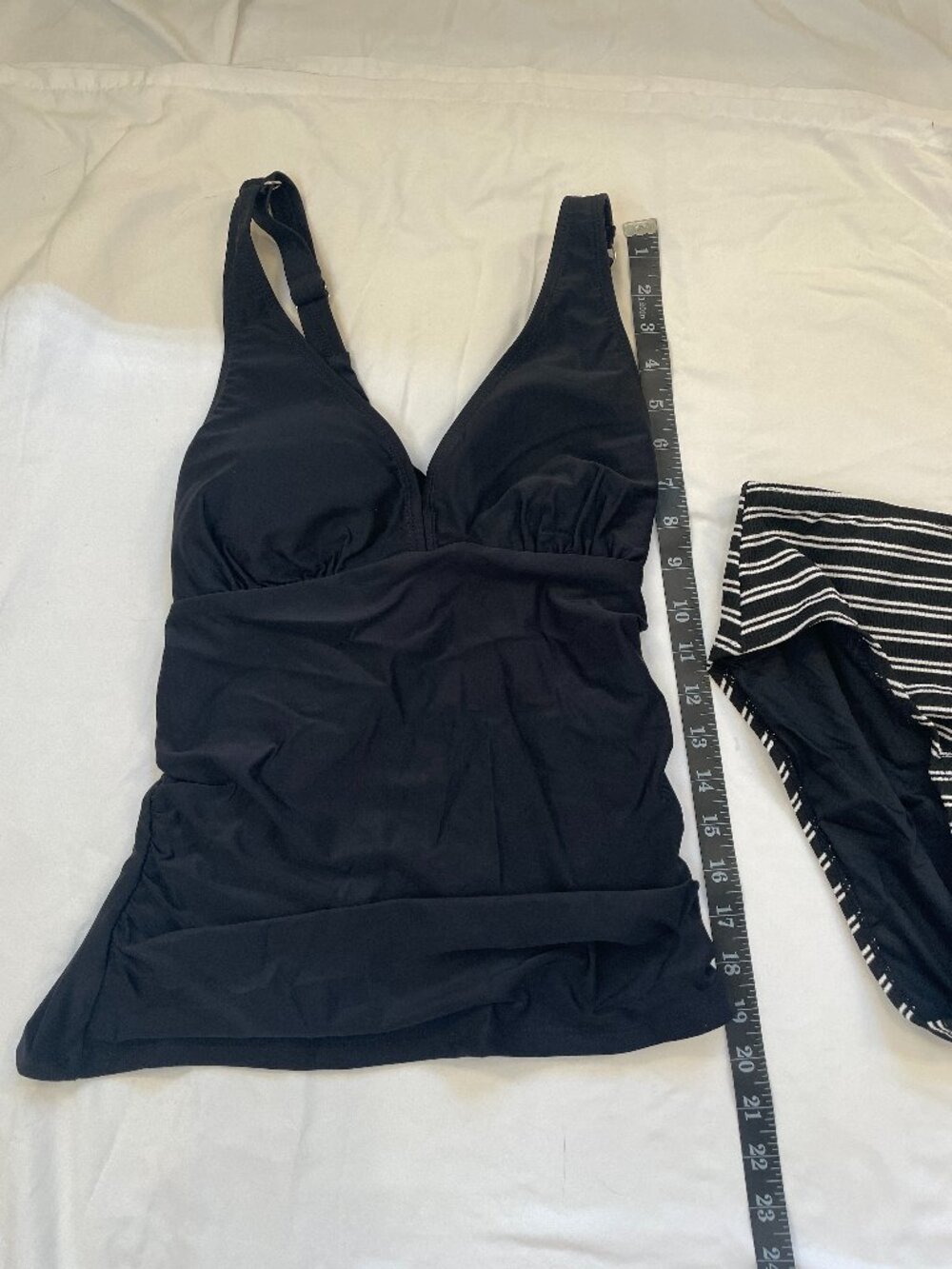 Cupshe Black Plunging Tankini Top & Striped Bottoms Set - Picture 3 of 8
